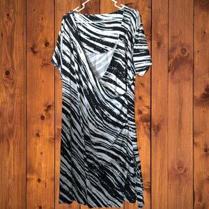 Soft Surroundings Women's 2X Faux Wrap Ruched Short Sleeve Zebra Print Dress